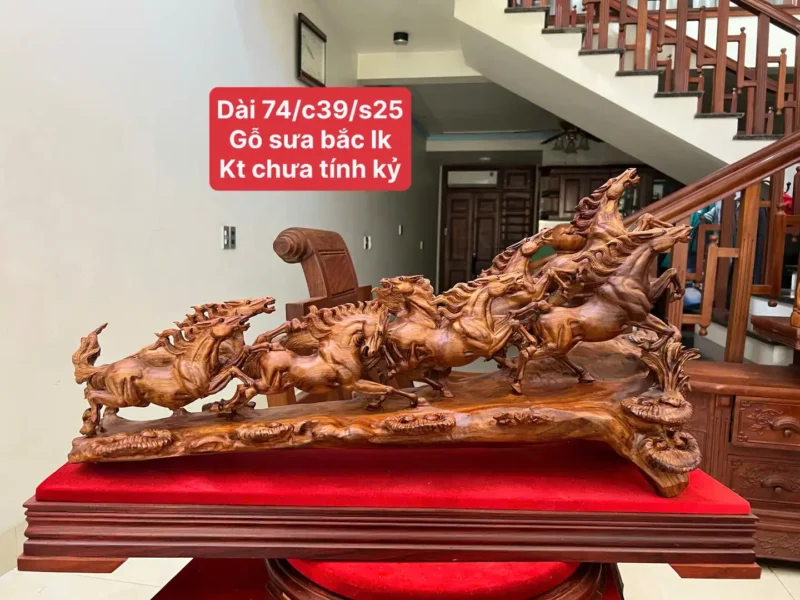 cau-bat-ma-G6277-1 Tượng Cầu Bát Mã Gỗ Sưa Bắc Liền Khối G6277