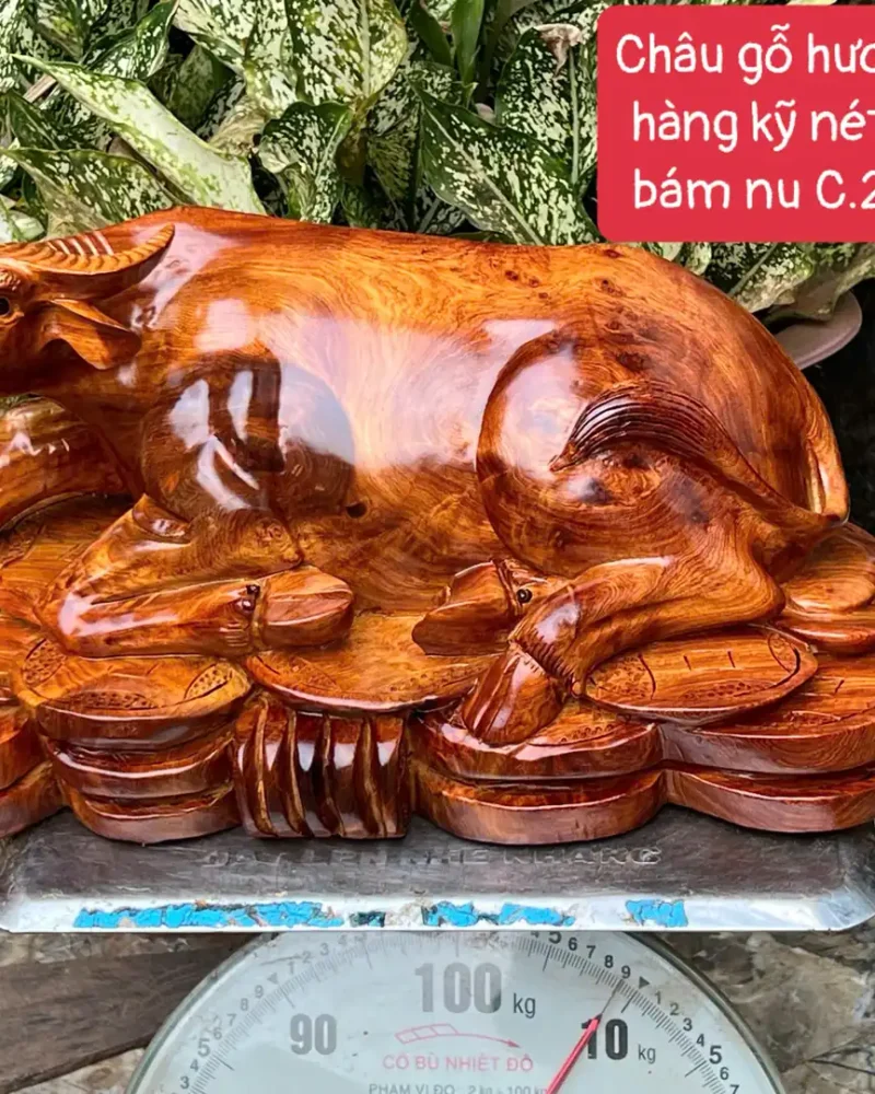 chau-go-huong-G5860-1 Tượng Trâu Gỗ Hương Ta Vân Vip Hàng Kỹ Nét Liền Khối G5860