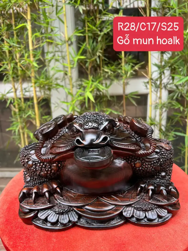 coc-ngam-tien-G5601-1 Tượng Cóc Ngậm Tiền Gỗ Mun Hoa Liền Khối G5601