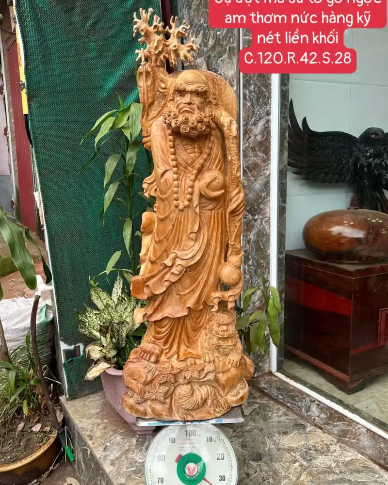 cu-at-ma-G5673-1 Tượng Cụ Đạt Ma Sư Tổ Gỗ Ngọc Am Thơm Nức Hàng Kỹ Nét Liền Khối G5673