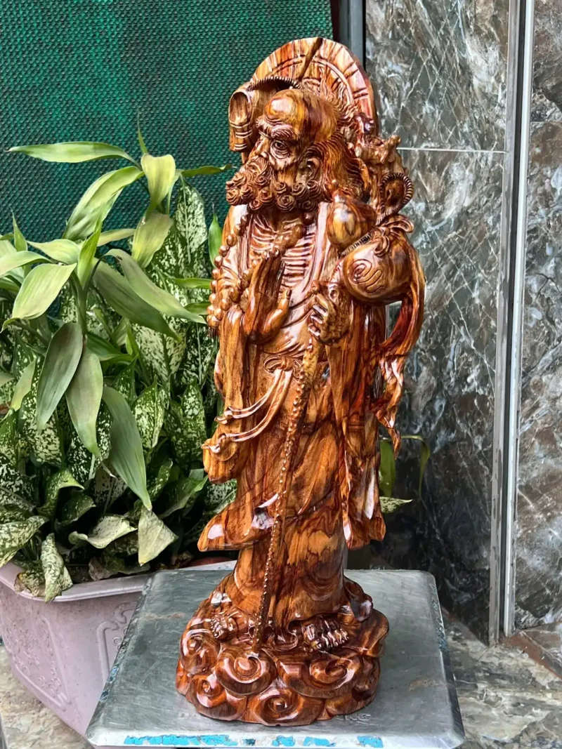 cu-at-ma-G6262-4 Tượng Cụ Đạt Ma Sư Tổ Gỗ Sưa Đỏ Tía Hàng Kỹ Nét Liền Khối G6262