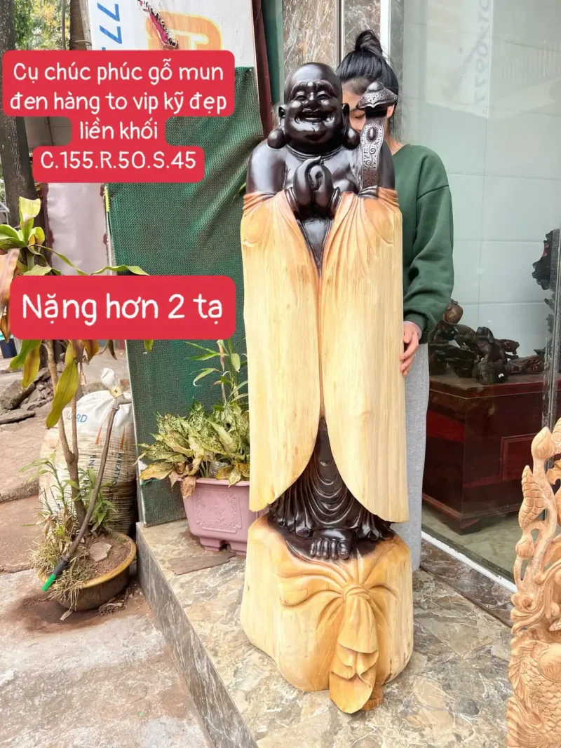 cu-chuc-phuc-G6369-1 Tượng Cụ Chúc Phúc Gỗ Mun Đen Hàng To Kỹ Nét Liền Khối G6369