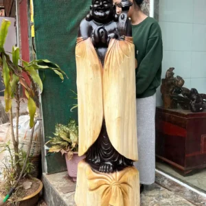 cu-chuc-phuc-G6369-2 Tượng Cụ Chúc Phúc Gỗ Mun Đen Hàng To Kỹ Nét Liền Khối G6369