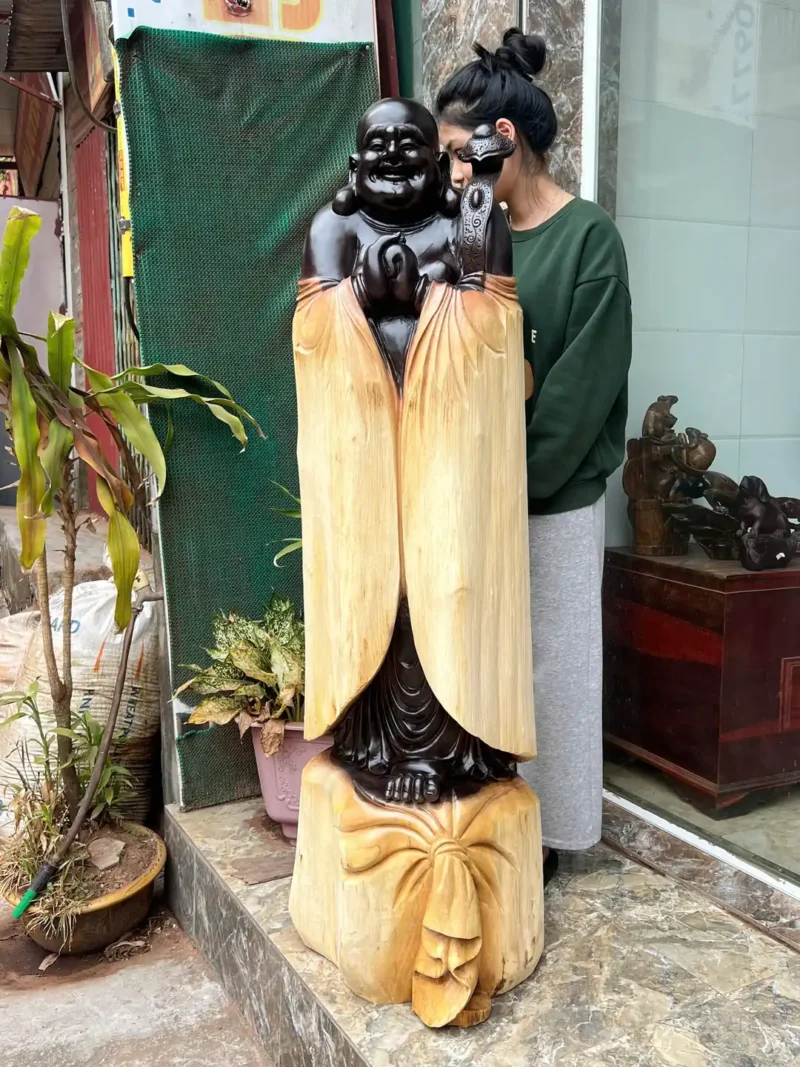 cu-chuc-phuc-G6369-2 Tượng Cụ Chúc Phúc Gỗ Mun Đen Hàng To Kỹ Nét Liền Khối G6369