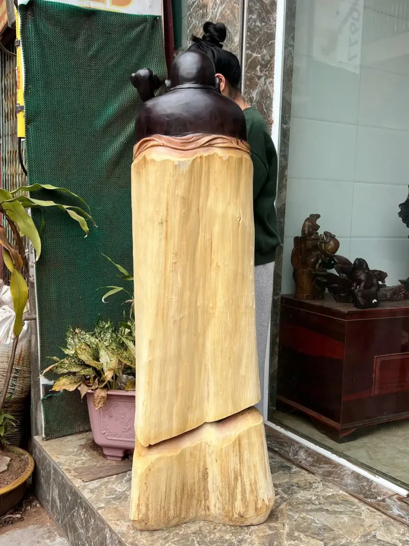 cu-chuc-phuc-G6369-5 Tượng Cụ Chúc Phúc Gỗ Mun Đen Hàng To Kỹ Nét Liền Khối G6369