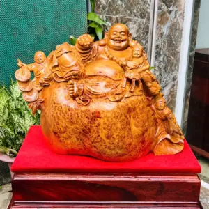cu-di-lac-G5659-2 Tượng Cụ Di Lạc Gỗ Nu Hương Nu Cám Kín Hàng Kỹ Nét Liền Khối G5659