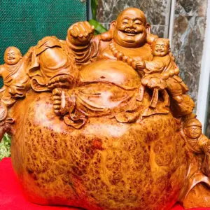 cu-di-lac-G5659-4 Tượng Cụ Di Lạc Gỗ Nu Hương Nu Cám Kín Hàng Kỹ Nét Liền Khối G5659