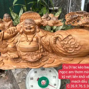 cu-di-lac-G5662-1 Tượng Cụ Di Lạc Kéo Bao Gỗ Ngọc Am Thơm Nức Hàng Kỹ Nét Liền Khối G5662