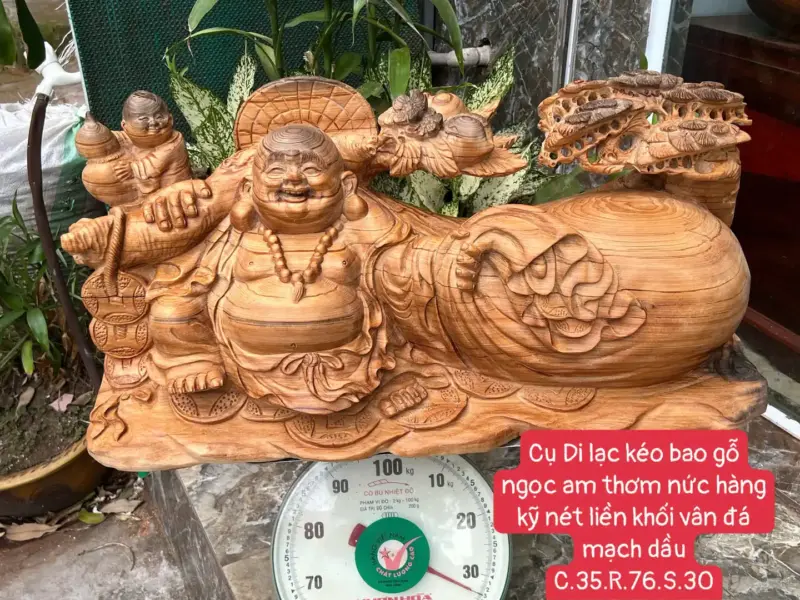 cu-di-lac-G5662-1 Tượng Cụ Di Lạc Kéo Bao Gỗ Ngọc Am Thơm Nức Hàng Kỹ Nét Liền Khối G5662