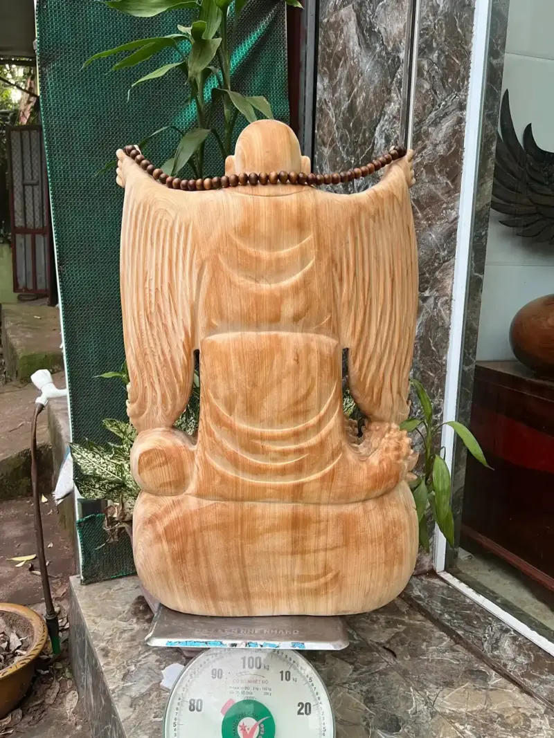 cu-di-lac-G5663-5 Tượng Cụ Di Lạc Nghênh Hỷ Gỗ Ngọc Am Thơm Nức Hàng Kỹ Nét Liền Khối G5663