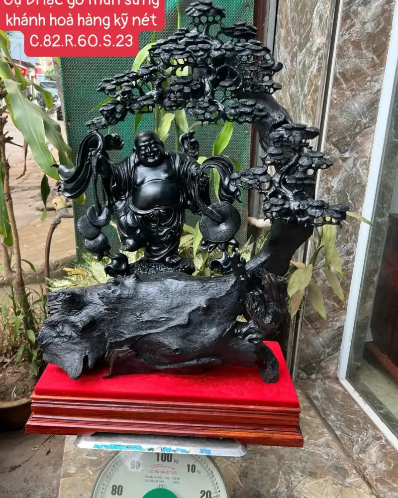 cu-di-lac-G5754-1 Tượng Cụ Di Lạc Gỗ Mun Sừng Khánh Hoà Hàng Kỹ Nét Liền Khối G5754