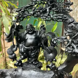 cu-di-lac-G5754-3 Tượng Cụ Di Lạc Gỗ Mun Sừng Khánh Hoà Hàng Kỹ Nét Liền Khối G5754