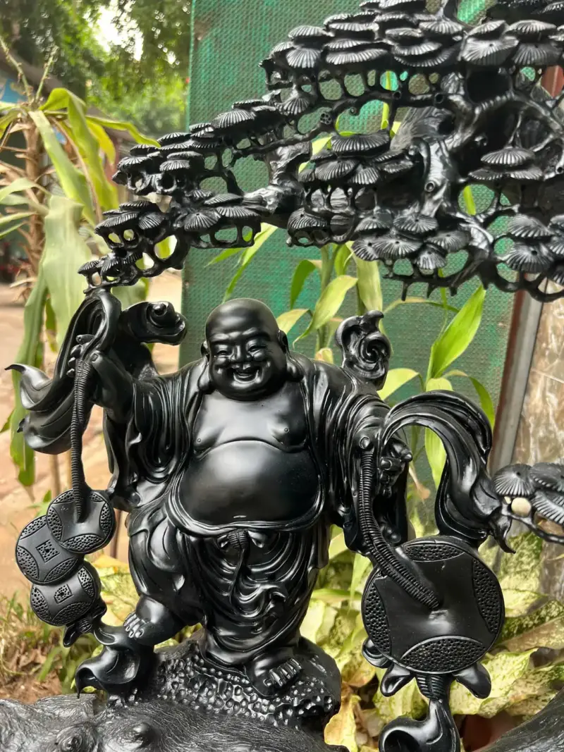 cu-di-lac-G5754-4 Tượng Cụ Di Lạc Gỗ Mun Sừng Khánh Hoà Hàng Kỹ Nét Liền Khối G5754