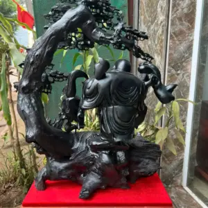 cu-di-lac-G5754-5 Tượng Cụ Di Lạc Gỗ Mun Sừng Khánh Hoà Hàng Kỹ Nét Liền Khối G5754