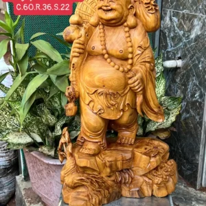 cu-di-lac-G5817-1 Tượng Cụ Di Lạc Gỗ Bách Xanh Mộc Châu Thơm Ngát Hàng Kỹ Nét Liền Khối Có Sơn G5817