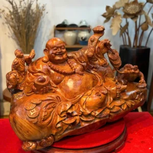cu-di-lac-G5819-3 Tượng Cụ Di Lặc Ngồi Bao Tiền Được Chế Tác Trên Chất Gỗ Hương Tá G5819
