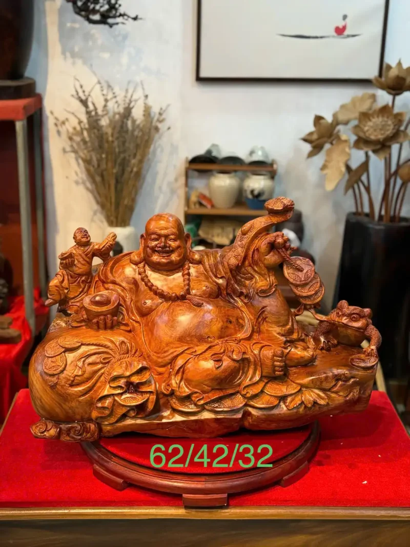 cu-di-lac-G5819-7 Tượng Cụ Di Lặc Ngồi Bao Tiền Được Chế Tác Trên Chất Gỗ Hương Tá G5819
