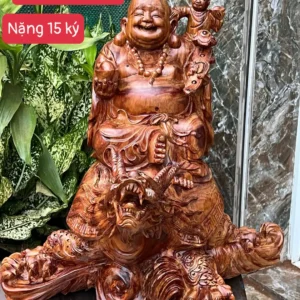 cu-di-lac-G6052-1 Tượng Cụ Di Lạc Cưỡi Long Quy Gỗ Sưa Đỏ Tía Hàng Kỹ Nét Liền Khối G6052