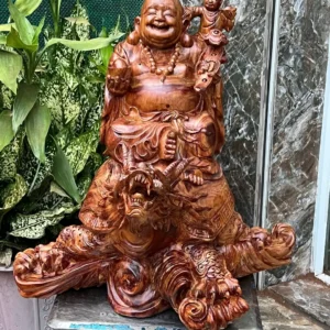 cu-di-lac-G6052-6 Tượng Cụ Di Lạc Cưỡi Long Quy Gỗ Sưa Đỏ Tía Hàng Kỹ Nét Liền Khối G6052