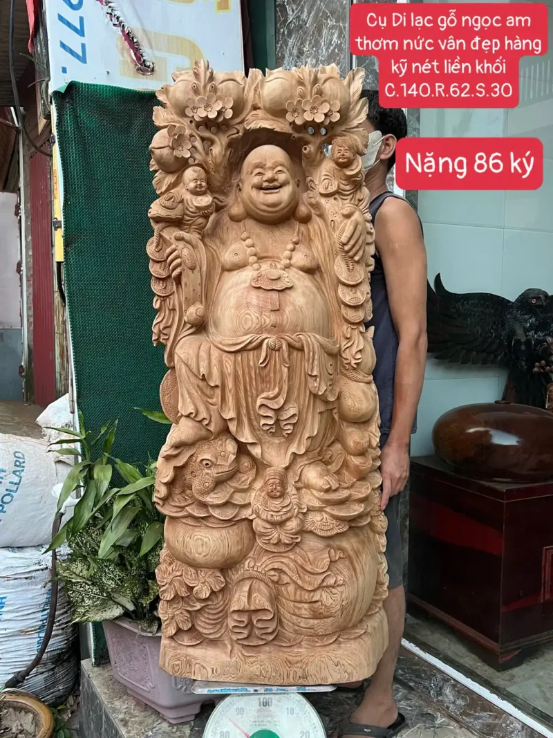 cu-di-lac-G6136-1 Tượng Cụ Di Lạc Gỗ Ngọc Am Thơm Nức To Vân Đẹp Hàng Kỹ Nét Liền Khối G6136