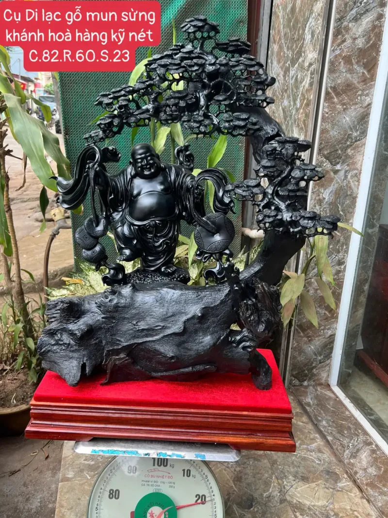 cu-di-lac-G6144-1 Tượng Cụ Di Lạc Gỗ Mun Sừng Khánh Hoà Hàng Kỹ Nét Liền Khối G6144