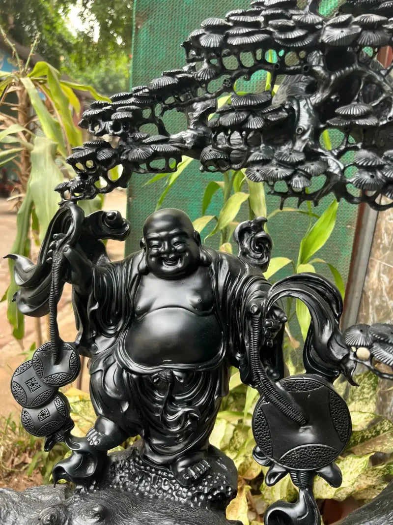 cu-di-lac-G6144-4 Tượng Cụ Di Lạc Gỗ Mun Sừng Khánh Hoà Hàng Kỹ Nét Liền Khối G6144