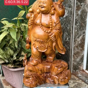 cu-di-lac-G6219-1 Tượng Cụ Di Lạc Gỗ Bách Xanh Mộc Châu Thơm Ngát Hàng Kỹ Nét Liền Khối Có Sơn G6219