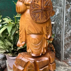 cu-di-lac-G6219-5 Tượng Cụ Di Lạc Gỗ Bách Xanh Mộc Châu Thơm Ngát Hàng Kỹ Nét Liền Khối Có Sơn G6219