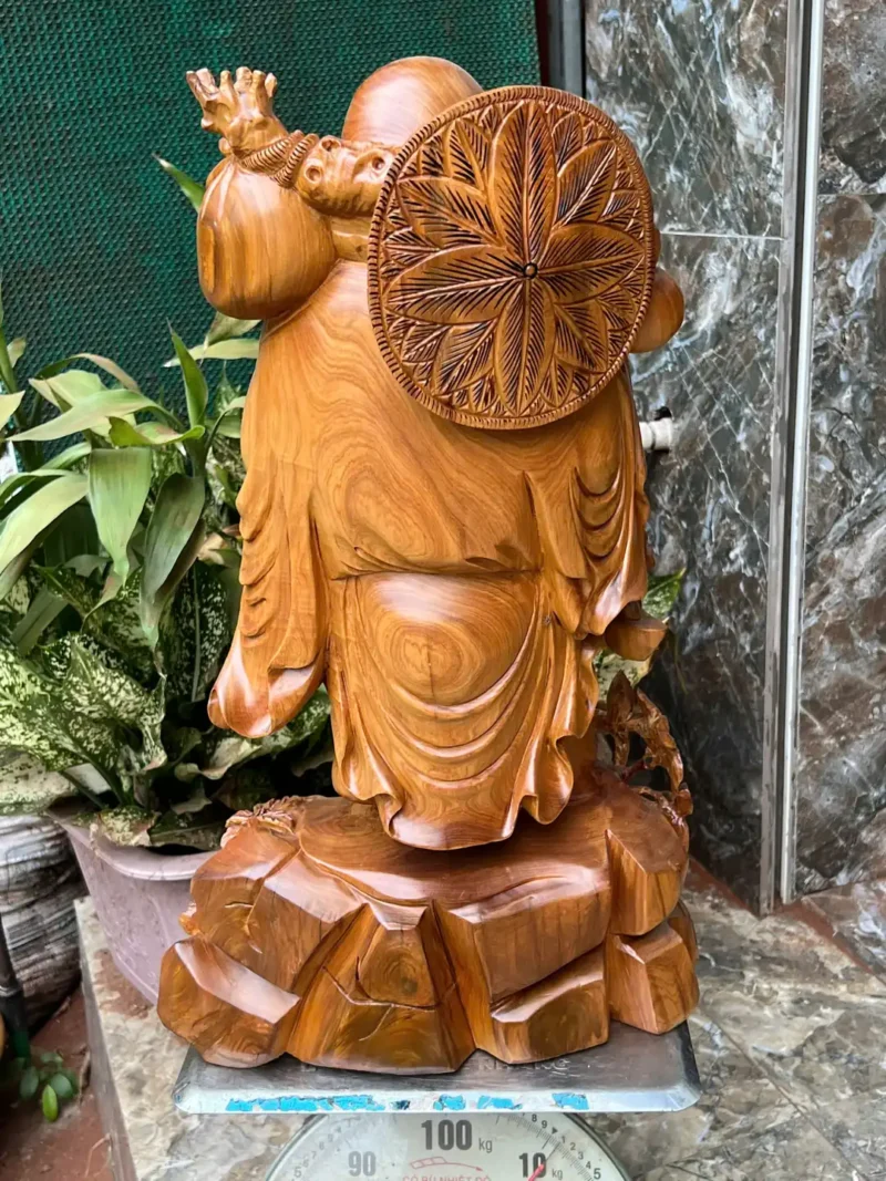 cu-di-lac-G6219-5 Tượng Cụ Di Lạc Gỗ Bách Xanh Mộc Châu Thơm Ngát Hàng Kỹ Nét Liền Khối Có Sơn G6219