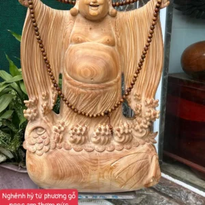 cu-di-lac-G6304-1 Tượng Cụ Di Lặc Nghênh Hỷ Gỗ Ngọc Am Thơm Nức Nhiều Dầu Hàng Kỹ Nét Liền Khối G6304