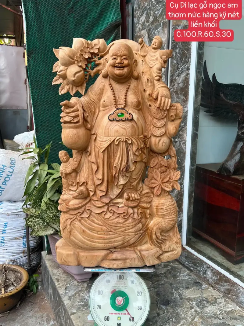 cu-di-lac-G6316-1 Tượng Cụ Di Lặc Gỗ Ngọc Am Thơm Nức Hàng Kỹ Nét Liền Khối G6316