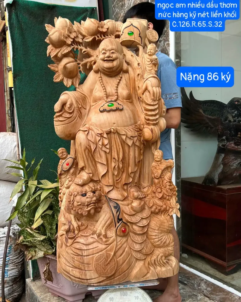 cu-di-lac-G6350-1 Tượng Cụ Di Lặc Cưỡi Nghê Nhiều Dầu Thơm Nức Hàng Kỹ Nét Liền Khối G6350