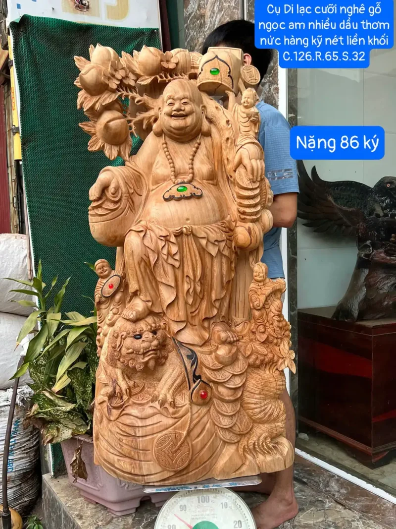 cu-di-lac-G6350-1 Tượng Cụ Di Lặc Cưỡi Nghê Nhiều Dầu Thơm Nức Hàng Kỹ Nét Liền Khối G6350