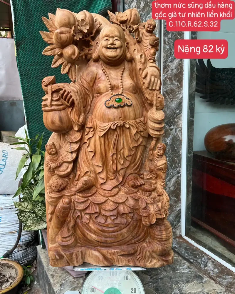 cu-di-lac-G6351-1 Tượng Cụ Di Lặc Gỗ Ngọc Am Thơm Nức To Vân Đẹp Hàng Kỹ Nét Liền Khối G6351