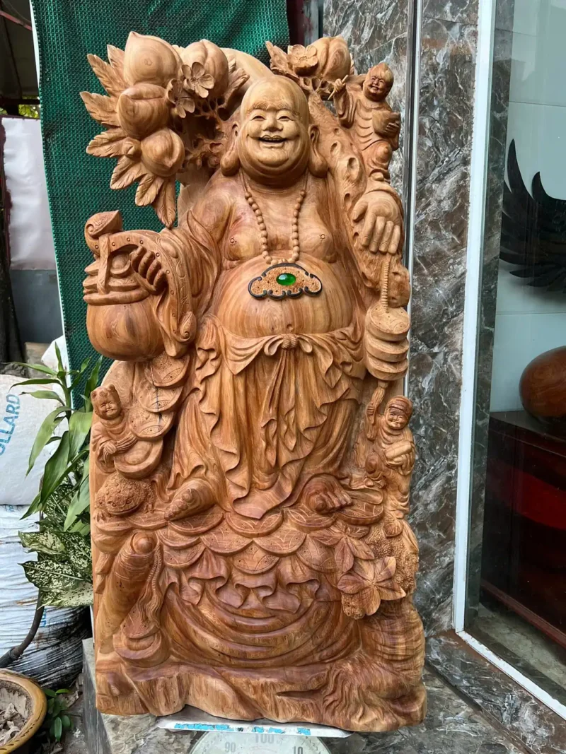 cu-di-lac-G6351-2 Tượng Cụ Di Lặc Gỗ Ngọc Am Thơm Nức To Vân Đẹp Hàng Kỹ Nét Liền Khối G6351