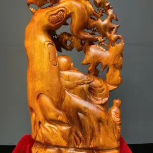 cu-di-lac-ngu-phuc-ngu-cay-ao-go-huong-ta-G5411-5 Tượng Cụ Di Lặc Ngũ Phúc Ngự Cây Đào Gỗ Hương Ta Liền Khối G5411
