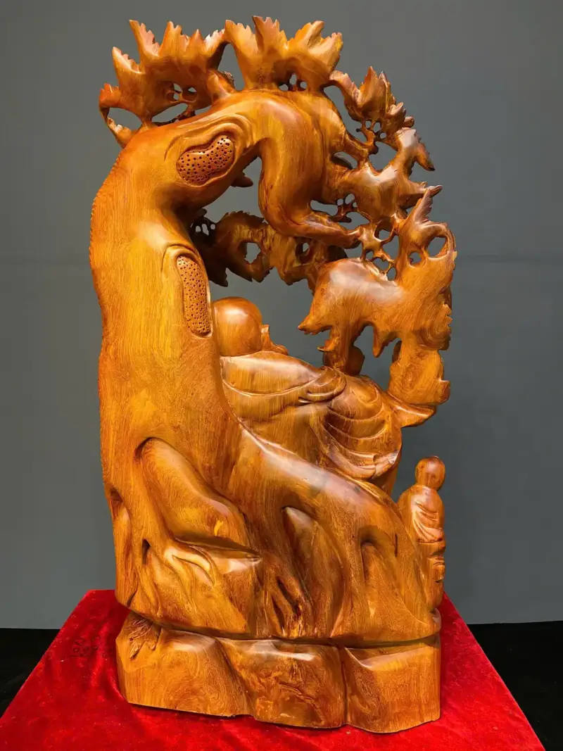 cu-di-lac-ngu-phuc-ngu-cay-ao-go-huong-ta-G5411-5 Tượng Cụ Di Lặc Ngũ Phúc Ngự Cây Đào Gỗ Hương Ta Liền Khối G5411