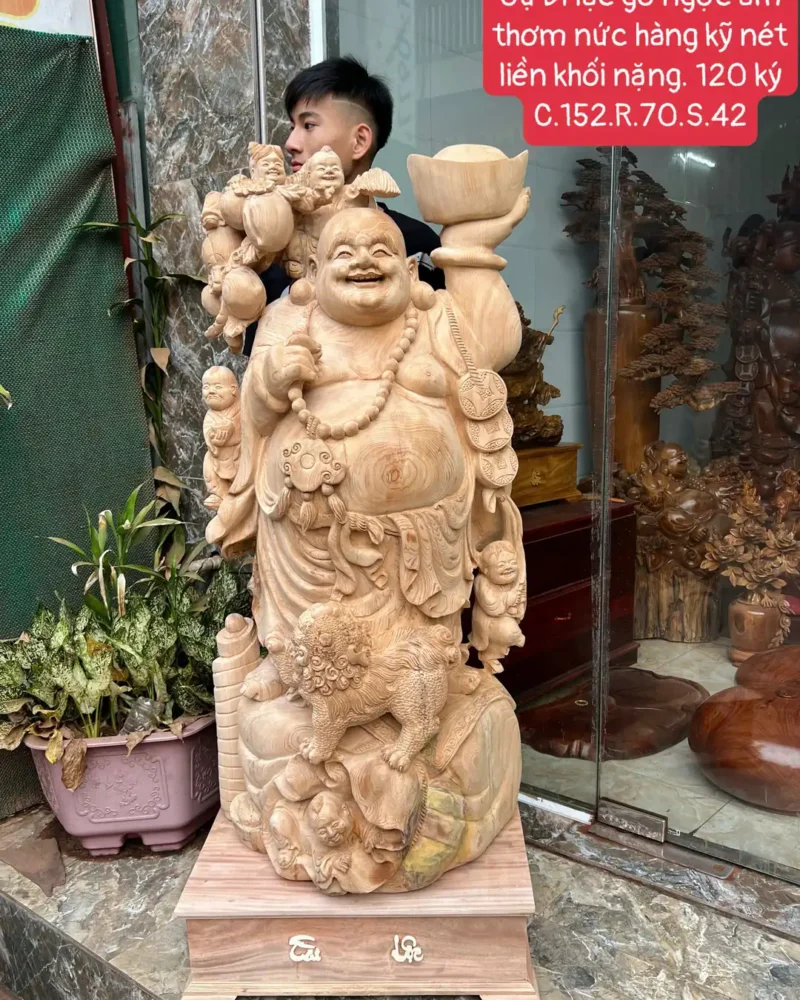 cu-gi-lac-G5938-1 Tượng Cụ Di Lạc Gỗ Ngọc Am Thơm Nức Hàng To Vip Kỹ Nét Liền Khối G5938