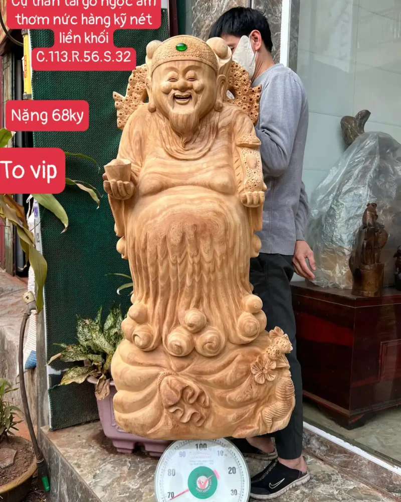 cu-than-tai-G5849-1 Tượng Cụ Thần Tài Gỗ Ngọc Am Thơm Nức To Vip Hàng Kỹ Nét Liền Khối G5849