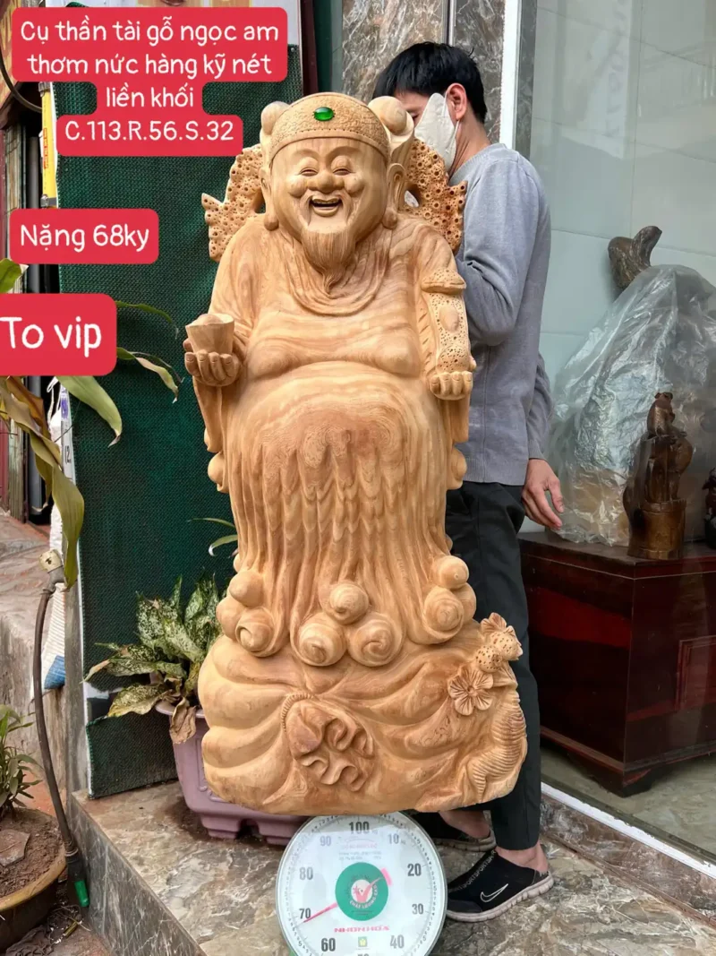 cu-than-tai-G5849-1 Tượng Cụ Thần Tài Gỗ Ngọc Am Thơm Nức To Vip Hàng Kỹ Nét Liền Khối G5849
