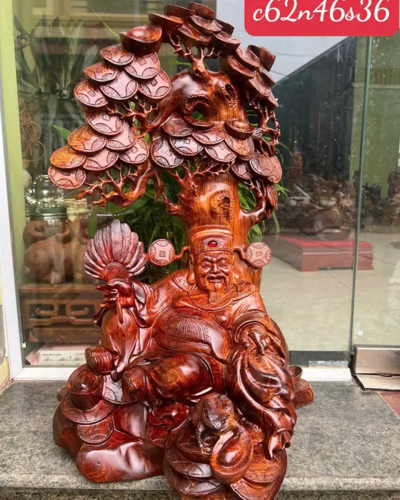 cu-than-tai-G6221-1 Tượng Cụ Thần Tài Ngồi Cây Tiền Gỗ Cẩm Hàng Đục Kỹ Sắc Nét G6221