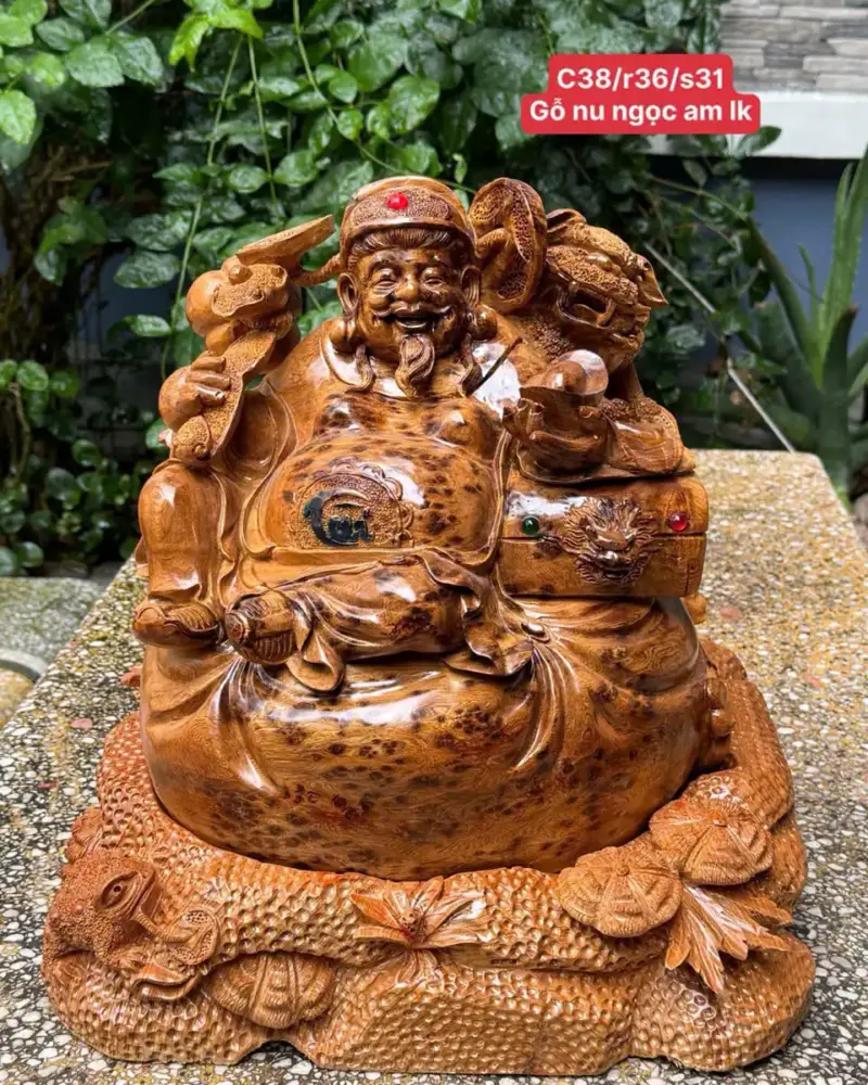 cu-than-tai-go-nu-ngoc-G5289-1 Tượng Cụ Thần Tài Gỗ Nu Ngọc Am Liền Khối Hàng Đẹp Kỹ G5289