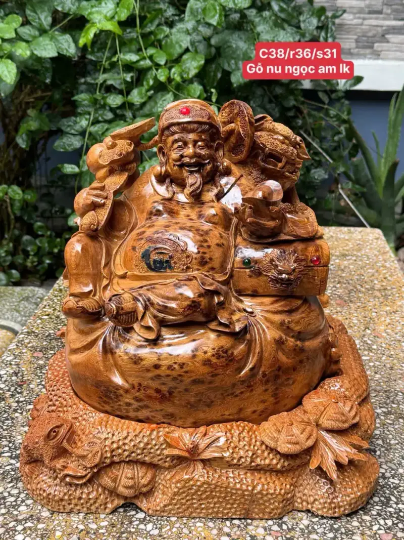 cu-than-tai-go-nu-ngoc-G5289-1 Tượng Cụ Thần Tài Gỗ Nu Ngọc Am Liền Khối Hàng Đẹp Kỹ G5289