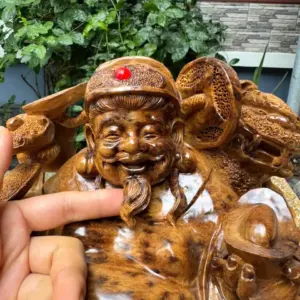 cu-than-tai-go-nu-ngoc-G5289-2 Tượng Cụ Thần Tài Gỗ Nu Ngọc Am Liền Khối Hàng Đẹp Kỹ G5289