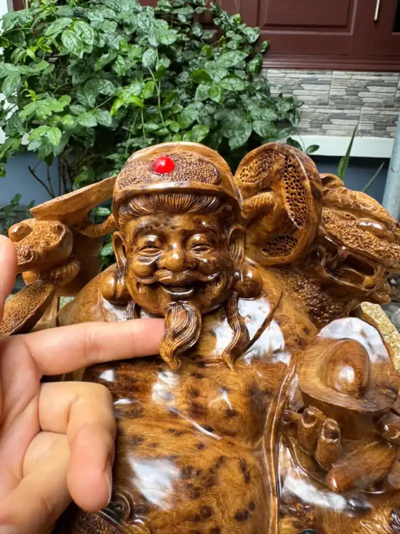cu-than-tai-go-nu-ngoc-G5289-2 Tượng Cụ Thần Tài Gỗ Nu Ngọc Am Liền Khối Hàng Đẹp Kỹ G5289