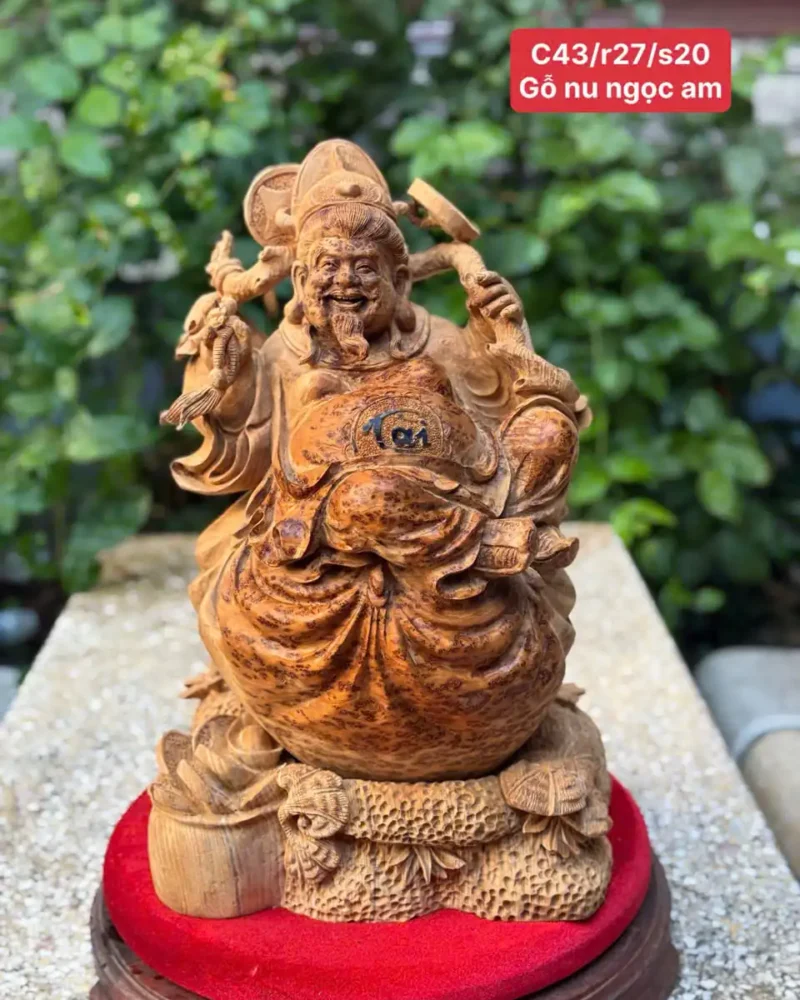 cu-than-tai-go-nu-ngoc-G6247-1 Tượng Cụ Thần Tài Gỗ Nu Ngọc Am Liền Khối Mộc Đẹp Nhiều Dầu G6247