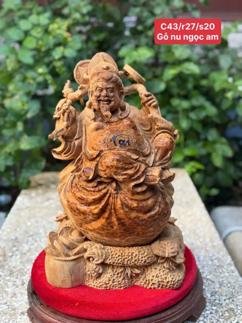 cu-than-tai-go-nu-ngoc-G6247-1 Tượng Cụ Thần Tài Gỗ Nu Ngọc Am Liền Khối Mộc Đẹp Nhiều Dầu G6247