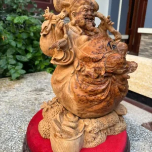 cu-than-tai-go-nu-ngoc-G6247-4 Tượng Cụ Thần Tài Gỗ Nu Ngọc Am Liền Khối Mộc Đẹp Nhiều Dầu G6247