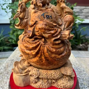 cu-than-tai-go-nu-ngoc-G6247-5 Tượng Cụ Thần Tài Gỗ Nu Ngọc Am Liền Khối Mộc Đẹp Nhiều Dầu G6247