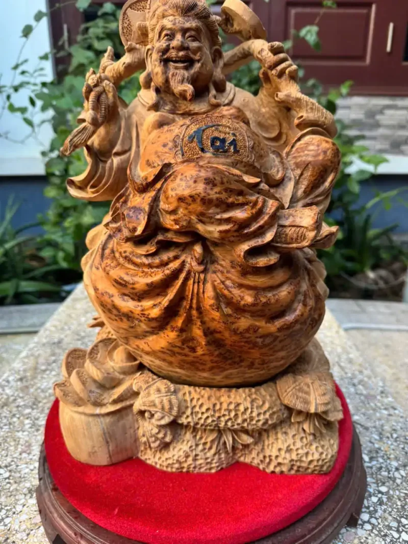cu-than-tai-go-nu-ngoc-G6247-5 Tượng Cụ Thần Tài Gỗ Nu Ngọc Am Liền Khối Mộc Đẹp Nhiều Dầu G6247